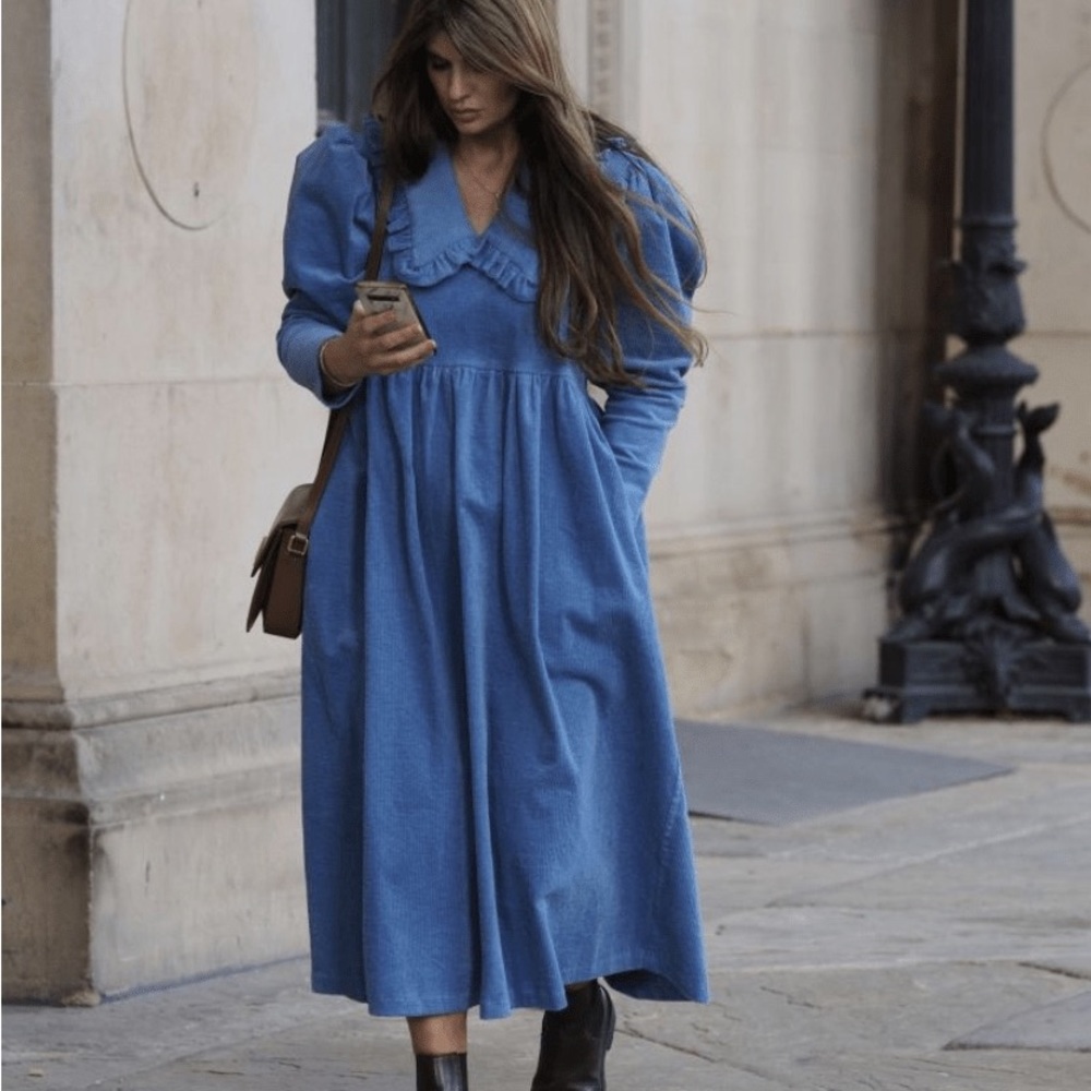 Johanna Sands the label Blue Corduroy Lucia Dress Uk 12 US 8